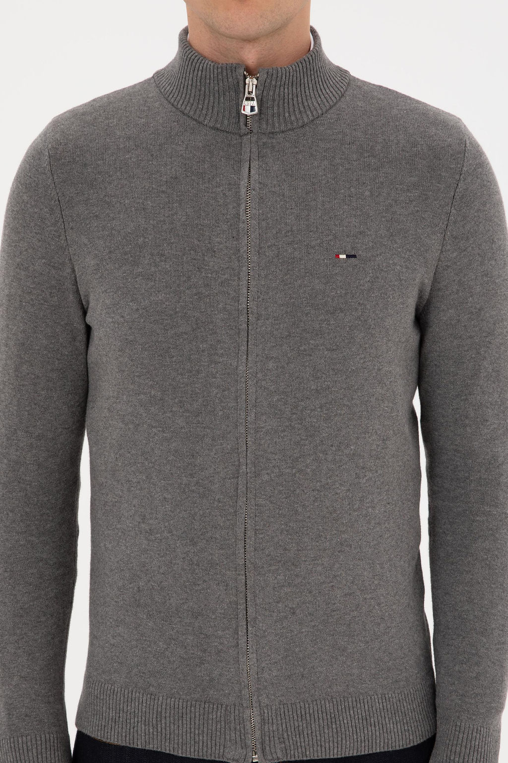 Erkek Slim Fit Gri Melanj Basic Triko H_rka - U.s. polo assn фото 6