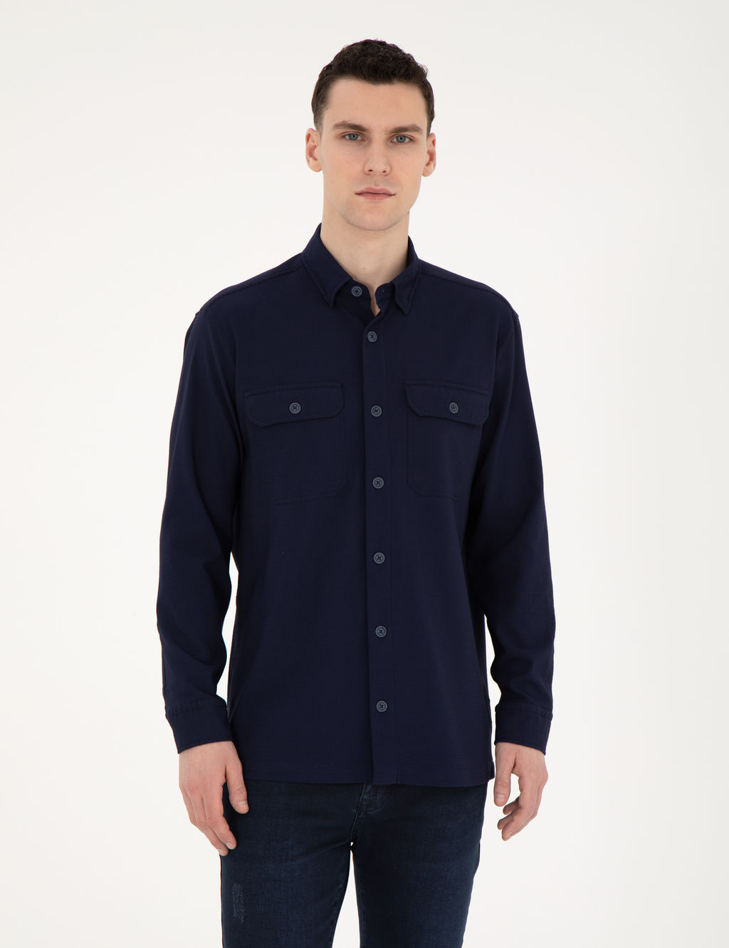Lacivert Comfort Fit Uzun Kollu G_mlek
