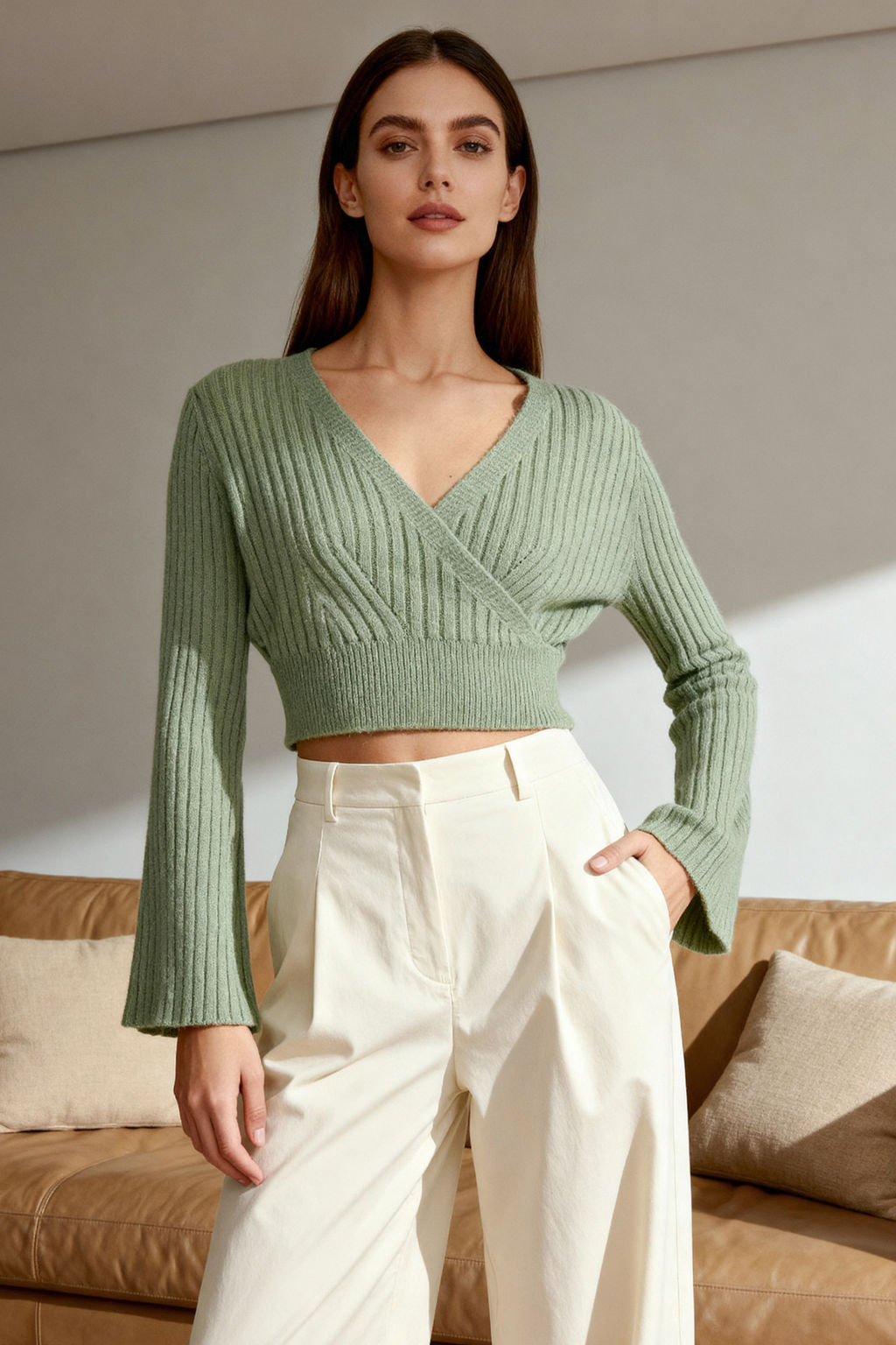 Mint Crop Yumusak Dokulu Kruvaze Triko Kazak TWOAW24KZ00381 - Trendyolmilla фото 32