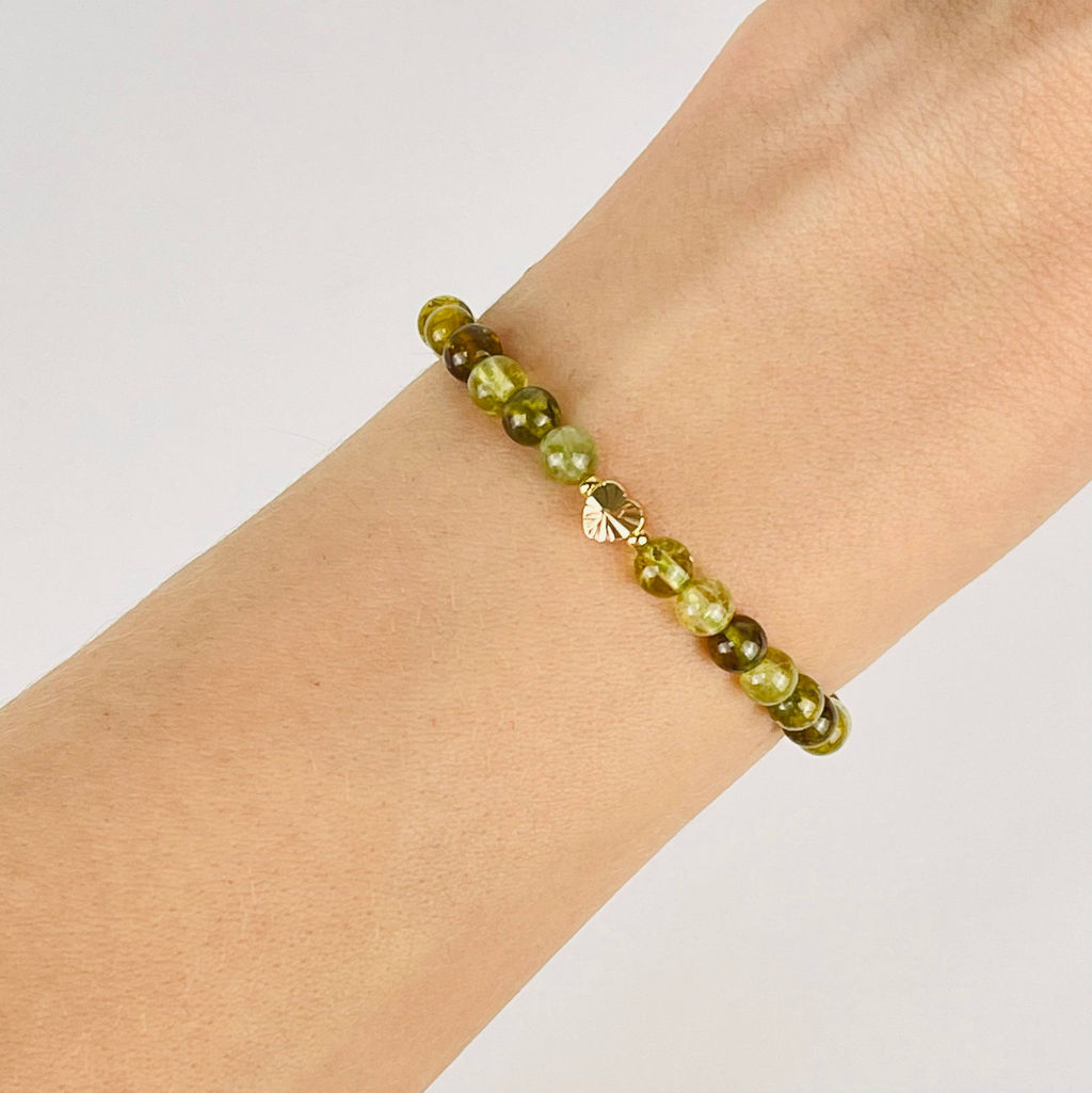 Браслет детский из Граната (Гроссуляр) со вставкой сердце 16 см