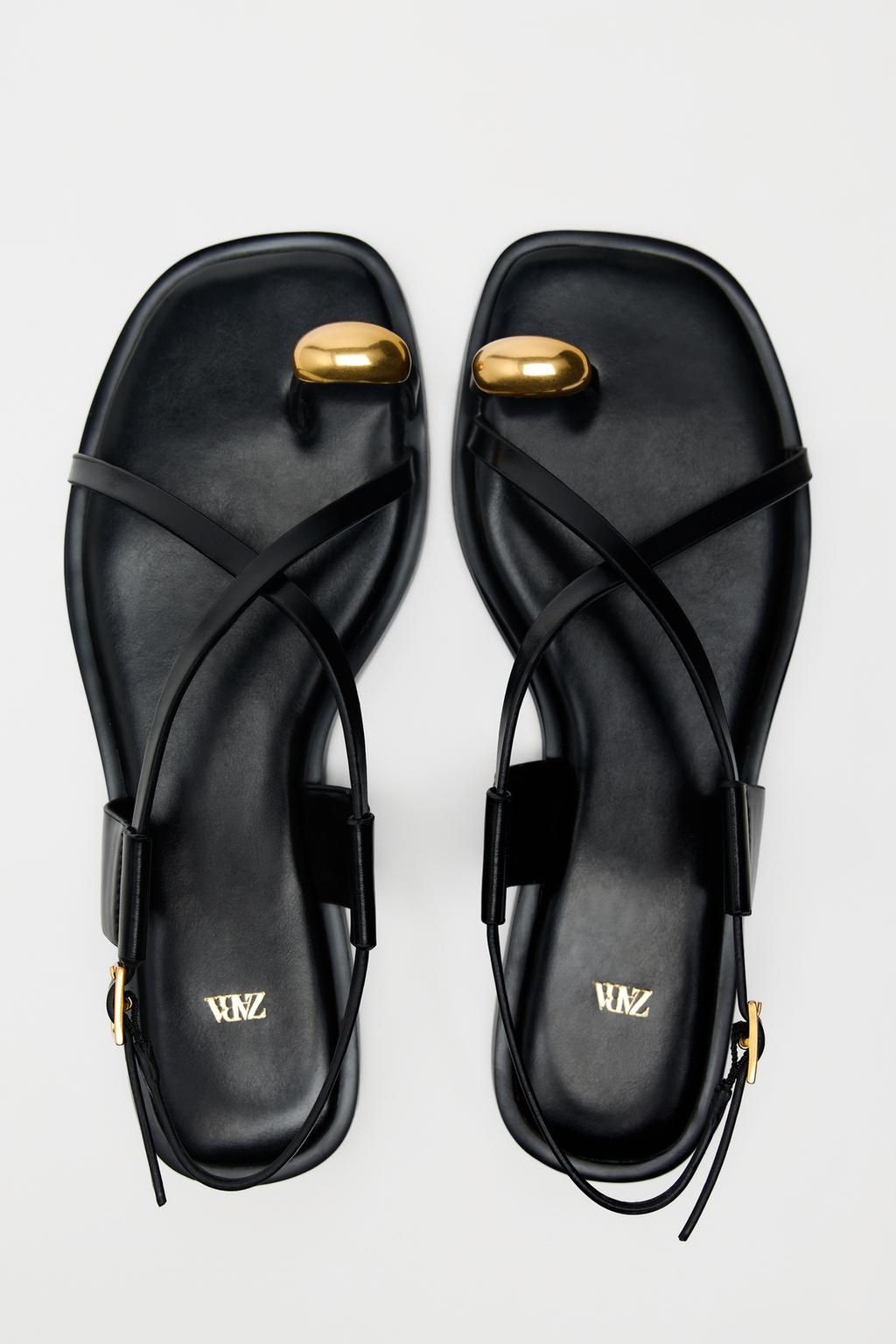 STRAPPY FLAT SLIDER SANDALS WITH METAL EMBELLISHMENT - Zara фото 5