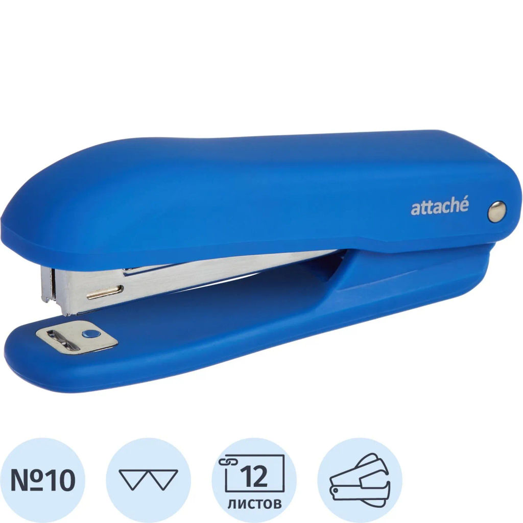 Степлер Attache Comfort до 12 лис., soft touch покрыт, синий,№10 антистеп  фото 2