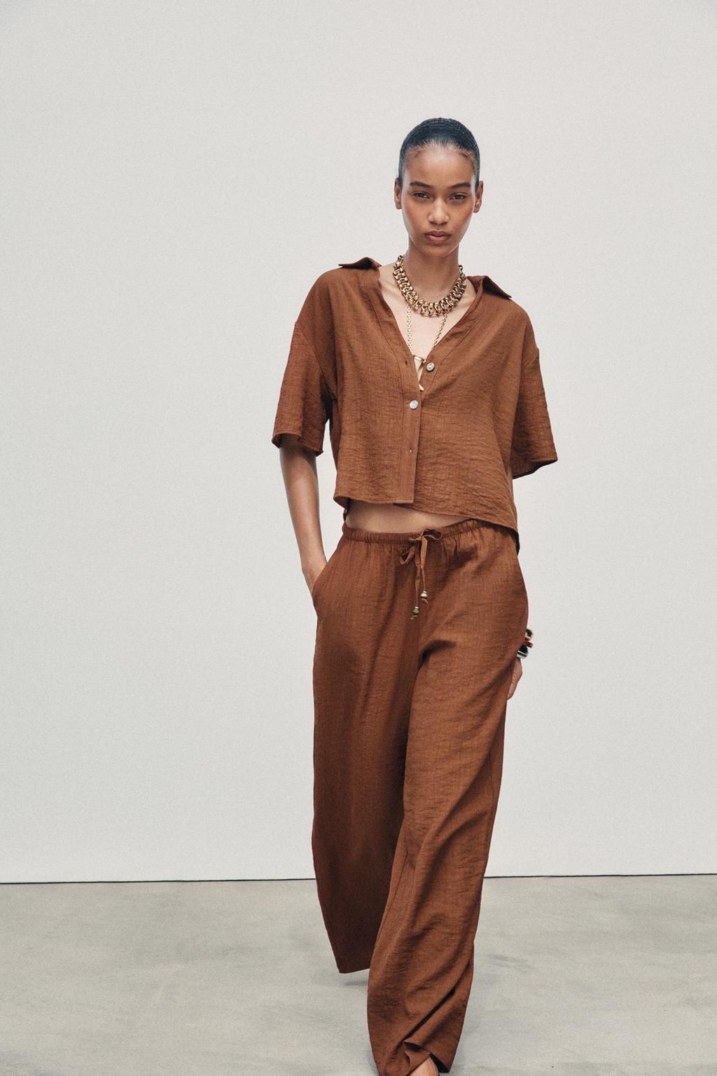 WIDE-LEG TROUSERS WITH ELASTIC WAISTBAND - Zara фото 22