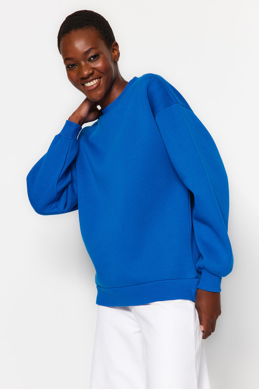 Saks Oversize/Rahat Kesim Basic Bisiklet Yaka Kal?n/Ici polarl? Orme Sweatshirt TWOAW24SW00102