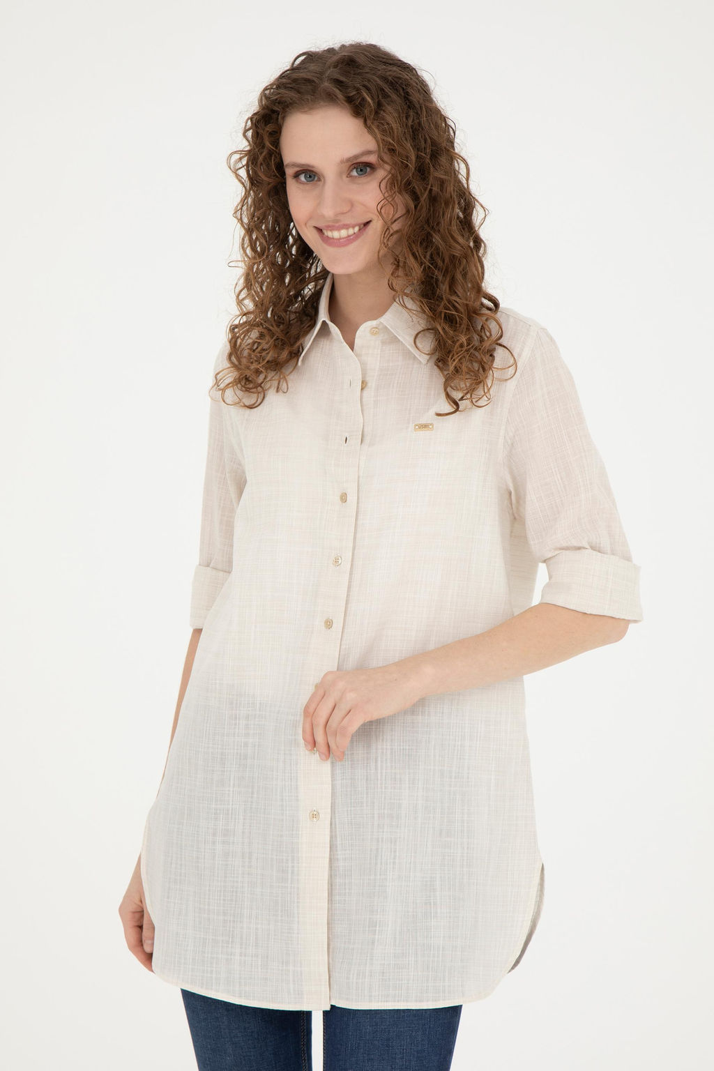 Женская рубашка цвета хаки с длинным рукавом светлого цвета - U.s. polo assn фото 10