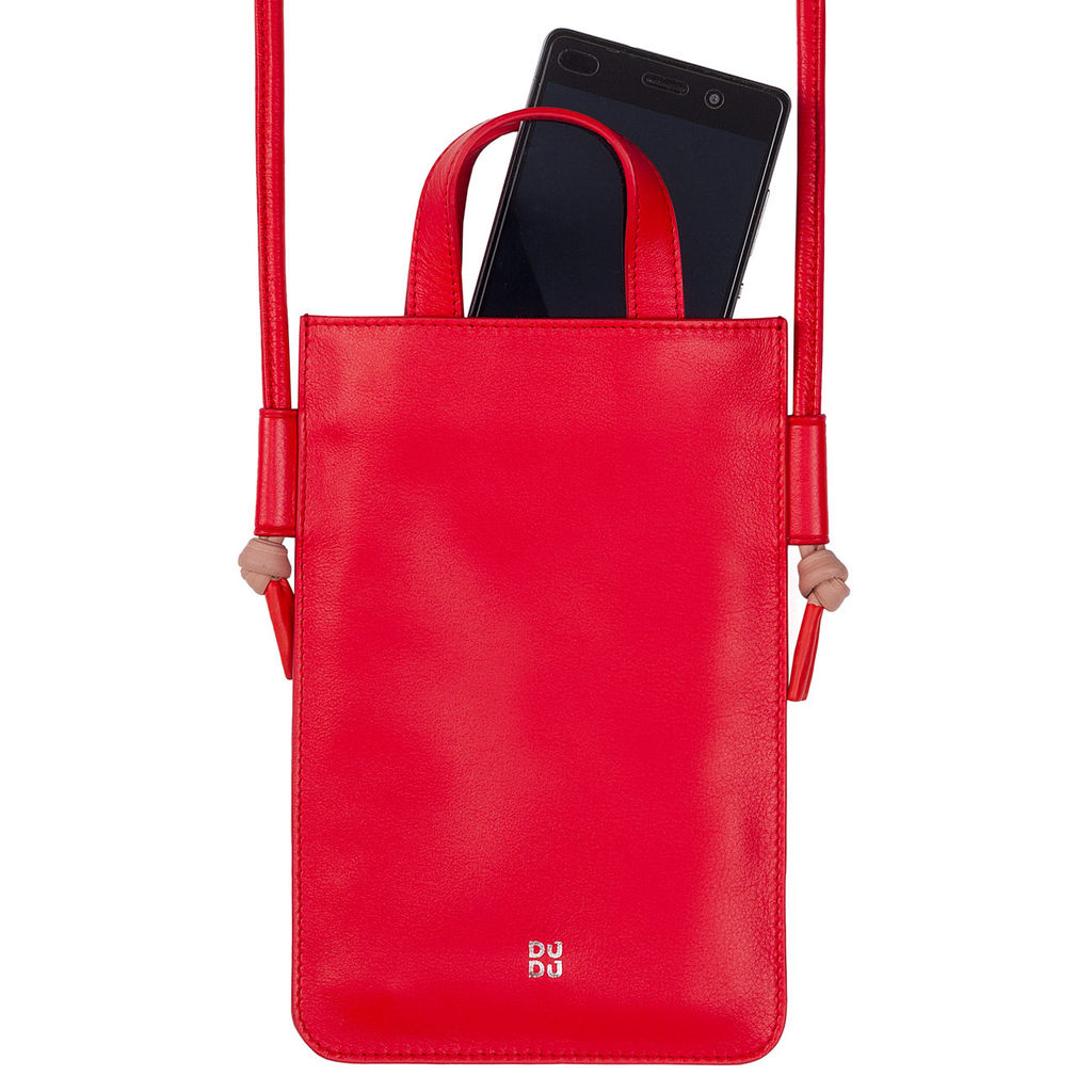 Итальянская женская кожаная сумочка для телефона DuDu серии Faro | огненно-красный