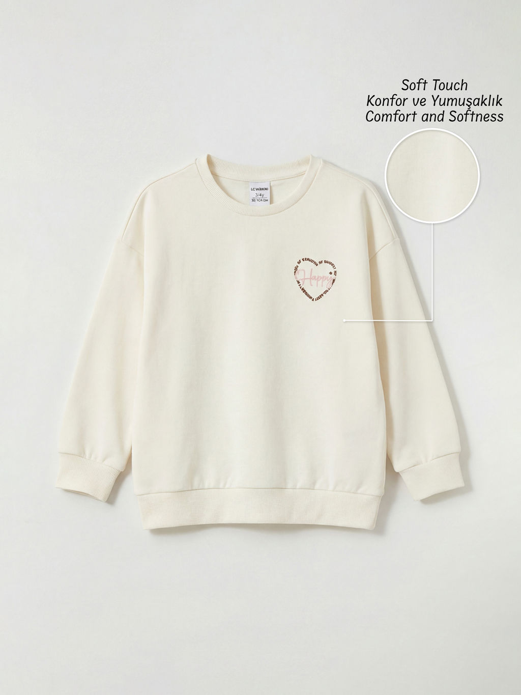 Bisiklet Yaka Bask?l? K?z ?ocuk Soft Touch Sweatshirt