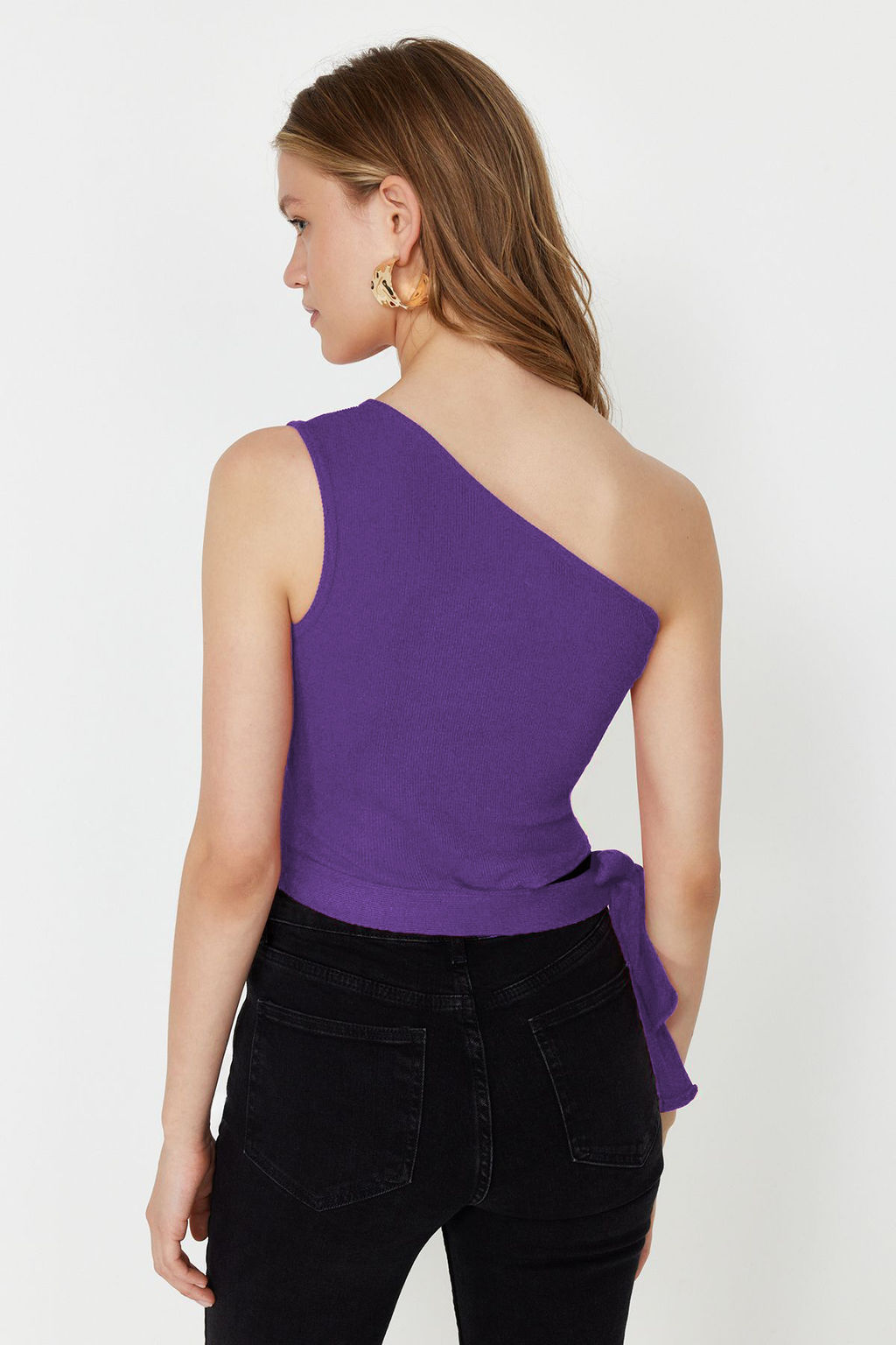 Murdum tek Omuz Fitted/Vucuda Oturan Baglama Detayl? Fitili Orme Bluz TWOSS22BZ1558