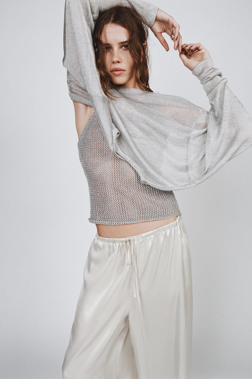 METALLIC THREAD BATWING SLEEVE TOP - Zara фото 2