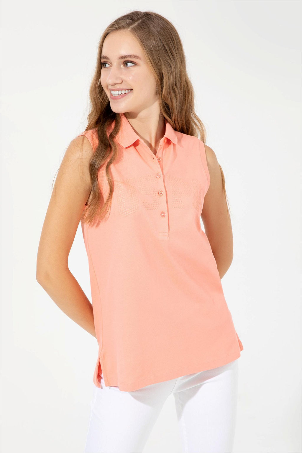 Женская футболка поло без рукавов лососевого цвета Неожиданная скидка в корзине - U.s. polo assn фото 4