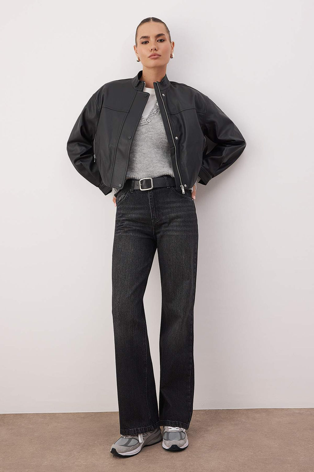 Antrasit Yuksek Bel Wide Leg Jeans TWOSS24JE00080