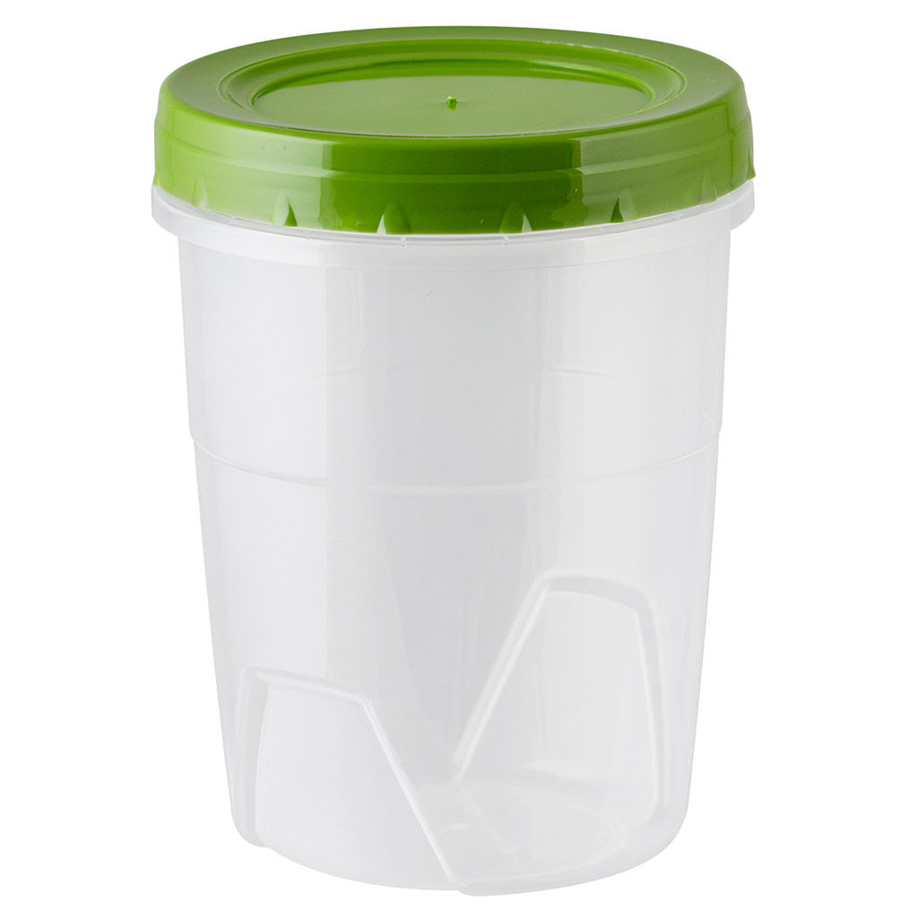 Банка для сыпучих продуктов пластмассовая 0,6л, д10см, h13см, закручивающаяся крышка (Россия)