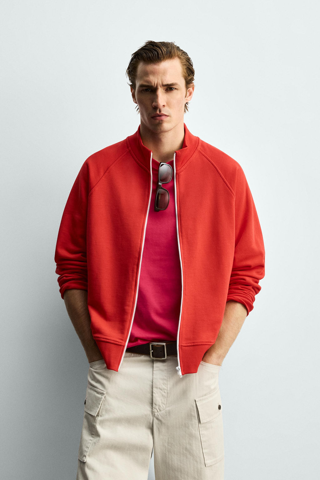 SUDADERA RELAXED FIT CREMALLERA CONTRASTE / Rojo - Zara фото 2