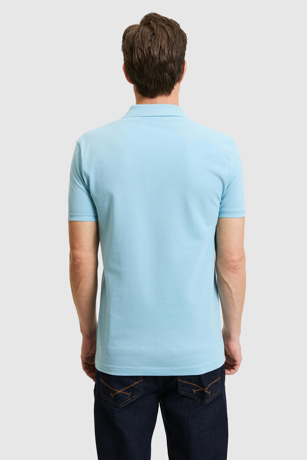 Erkek Slim Fit Polo Yaka Mavi Basic Ti__rt