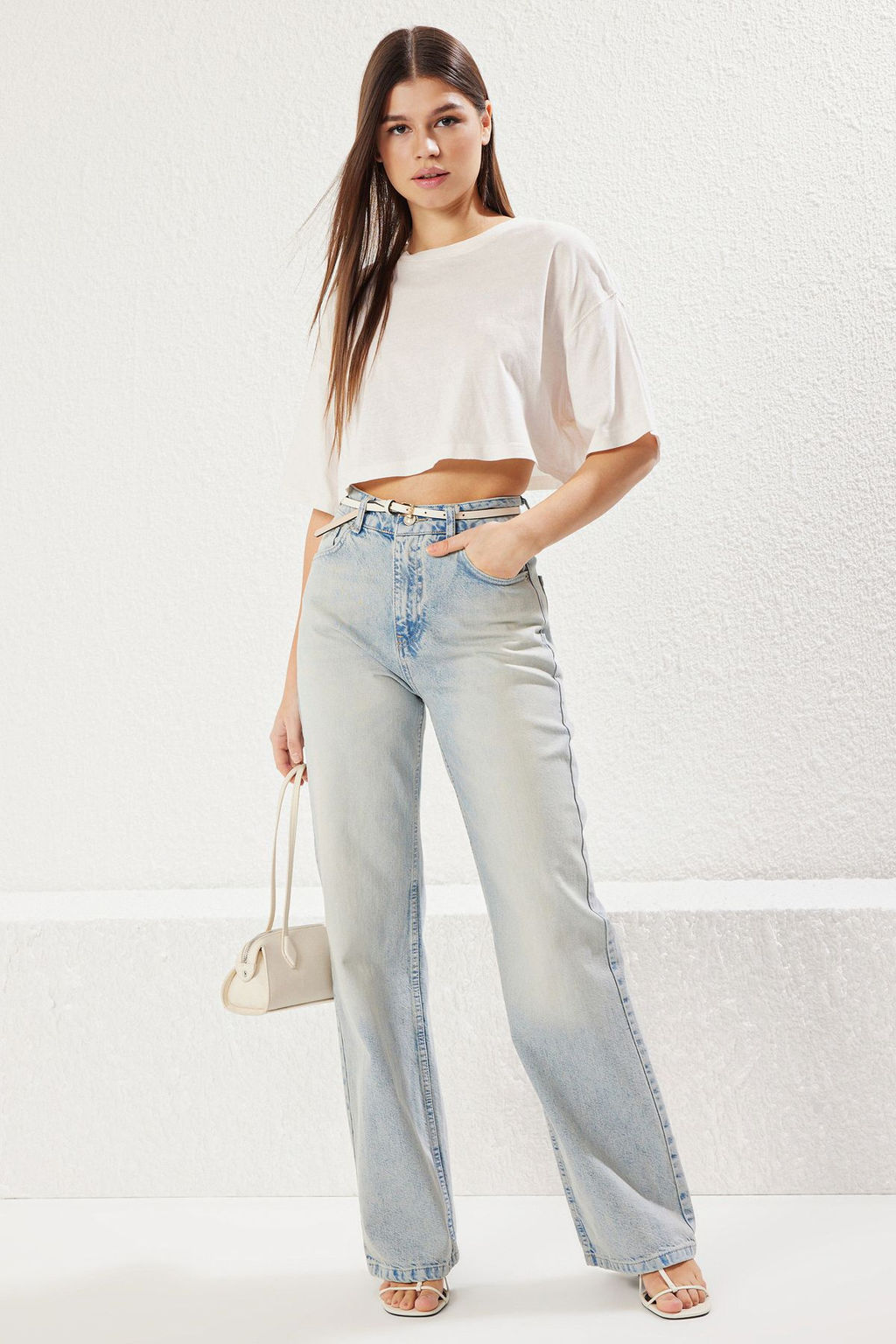 TRENDYOLMILLA Koyu Mavi Premium Yuksek Bel Wide Leg Jeans TWOSS25JE00089  фото 10