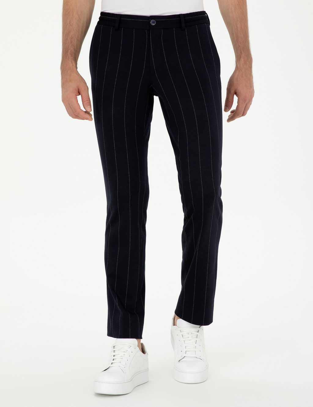 Koyu Lacivert Slim Fit Y_n Kar___ml_ _izgili Pantolon