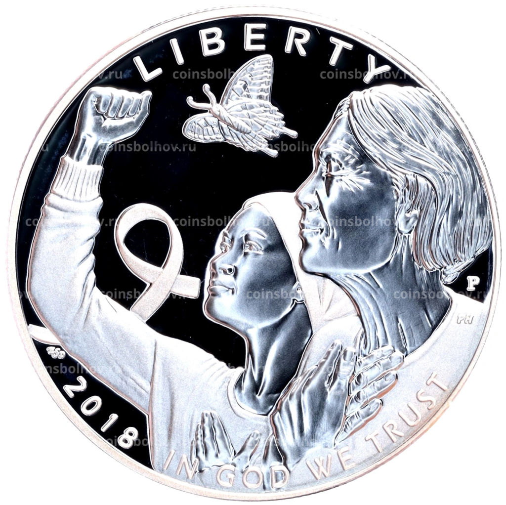 Монета 1 доллар 2018 года P США Осведомленность о раке груди