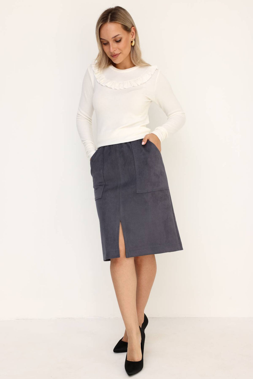 Юбка эко-замша 143/01/Серый - Rise фото 5