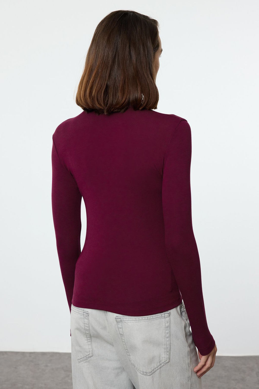 Bordo Premium Yumusak Kumasl? Bal?kc? Yaka Fitted/Vucuda Oturan Esnek Orme Bluz TWOAW24BZ00119