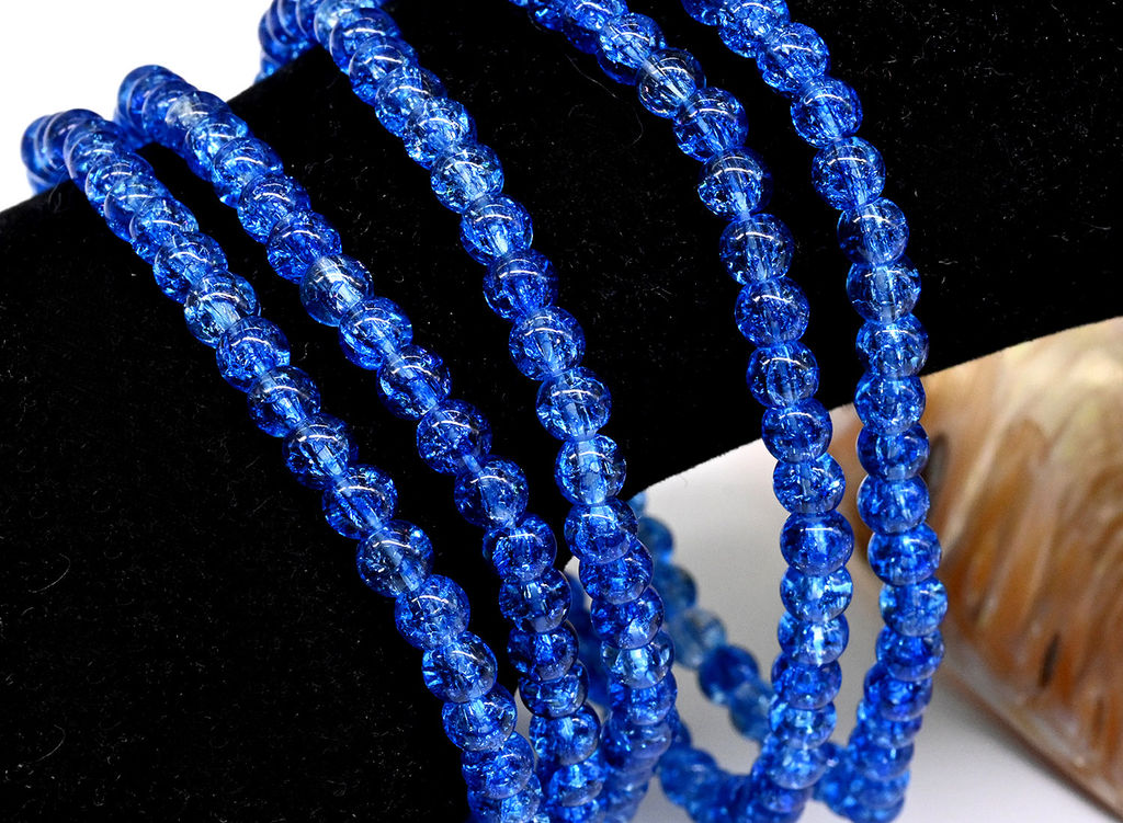 Браслет из сахарного кварца шарик 4мм цв.синий, 17см