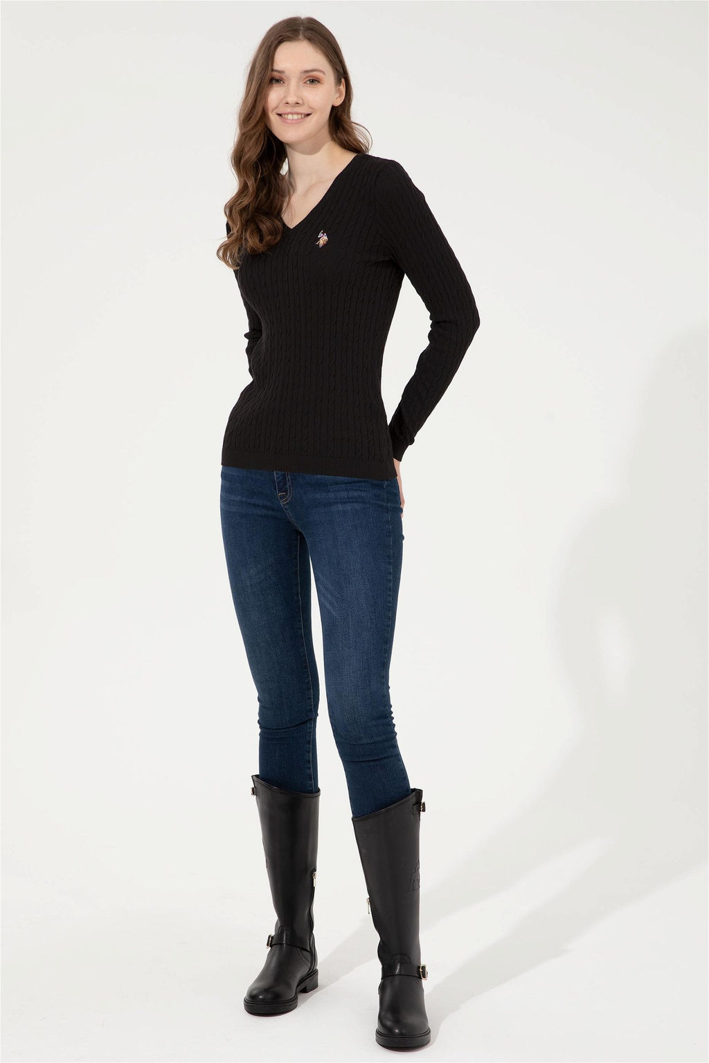 Женский черный базовый свитер с v-образным вырезом Неожиданная скидка в корзине - U.s. polo assn фото 2