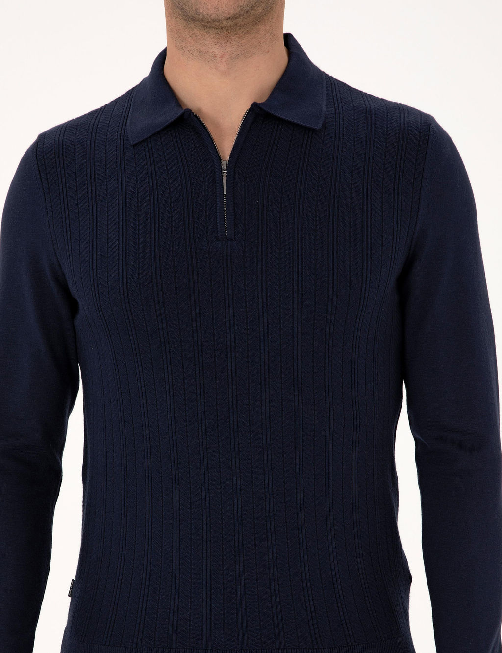 Lacivert Regular Fit Polo Yaka Fermuarl_ Triko Kazak - Pierre cardin фото 6
