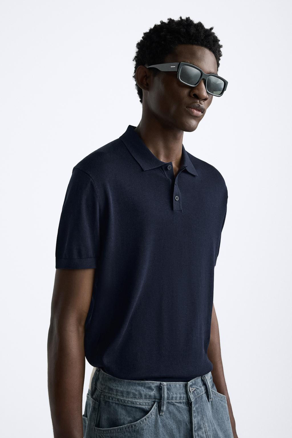 COTTON AND SILK KNIT POLO SHIRT - Zara фото 22