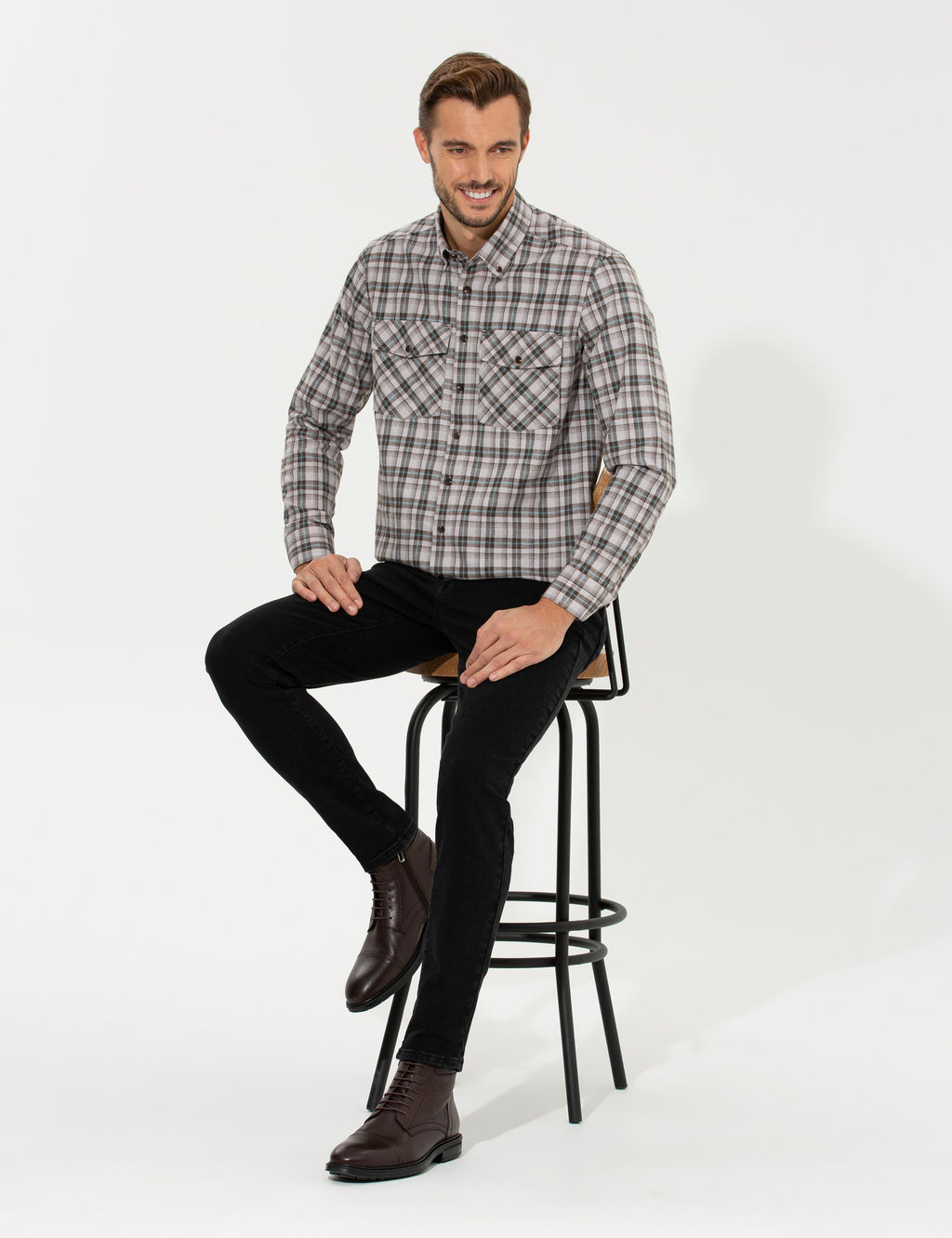 A__k Kahverengi Regular Fit Uzun Kollu G_mlek