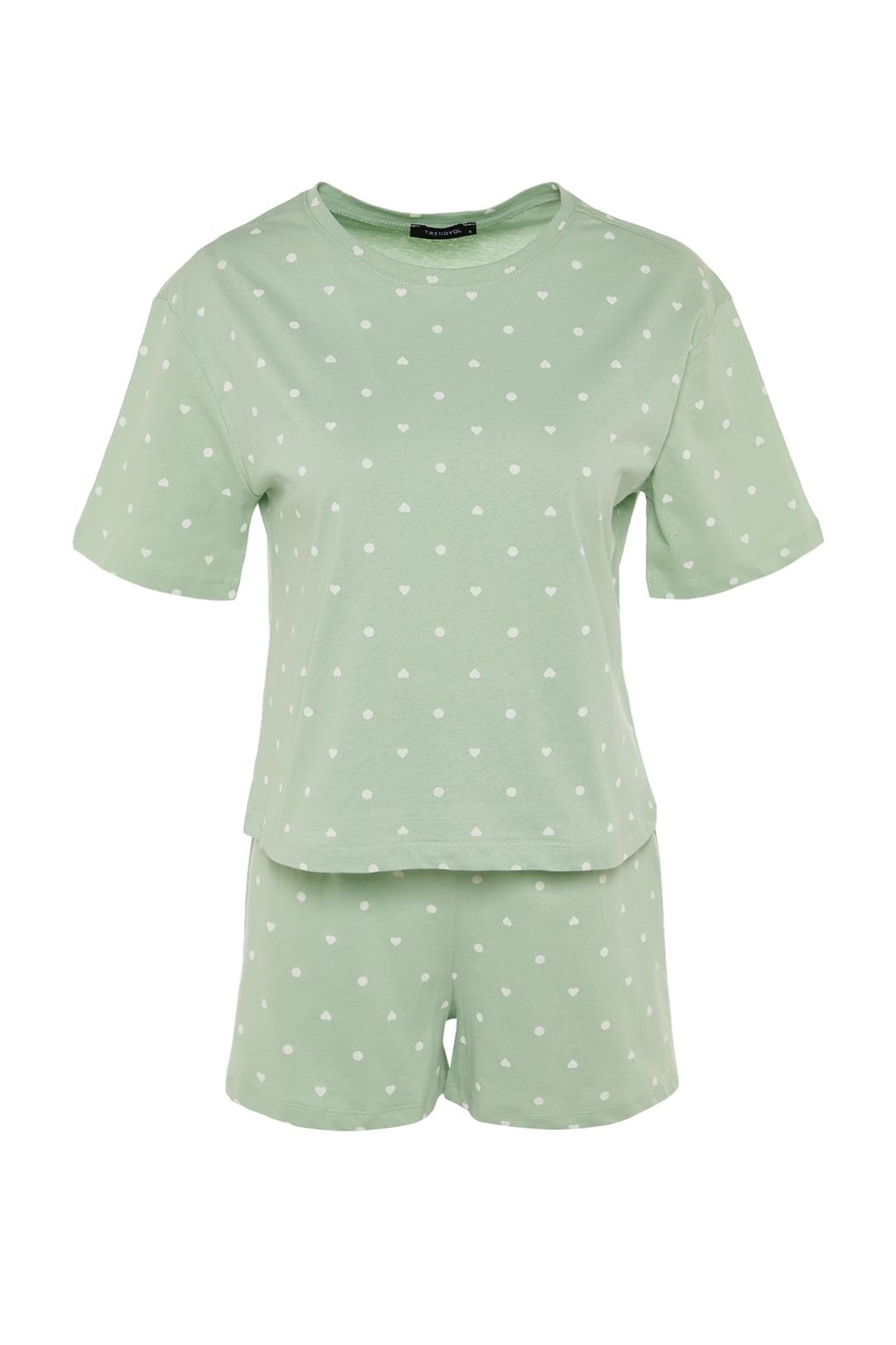 Trendyolmilla Beyaz %100 Pamuklu Puantiyeli ve Kalpli Sortlu Orme Pijama Tak?m? THMSS21PT1485 фото 28