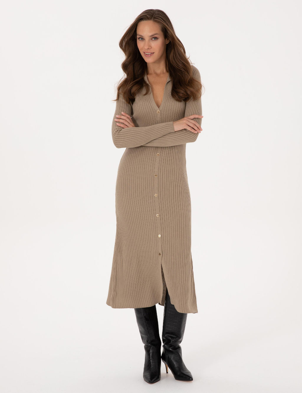 Bej A Kesim Triko Elbise - Pierre cardin фото 3
