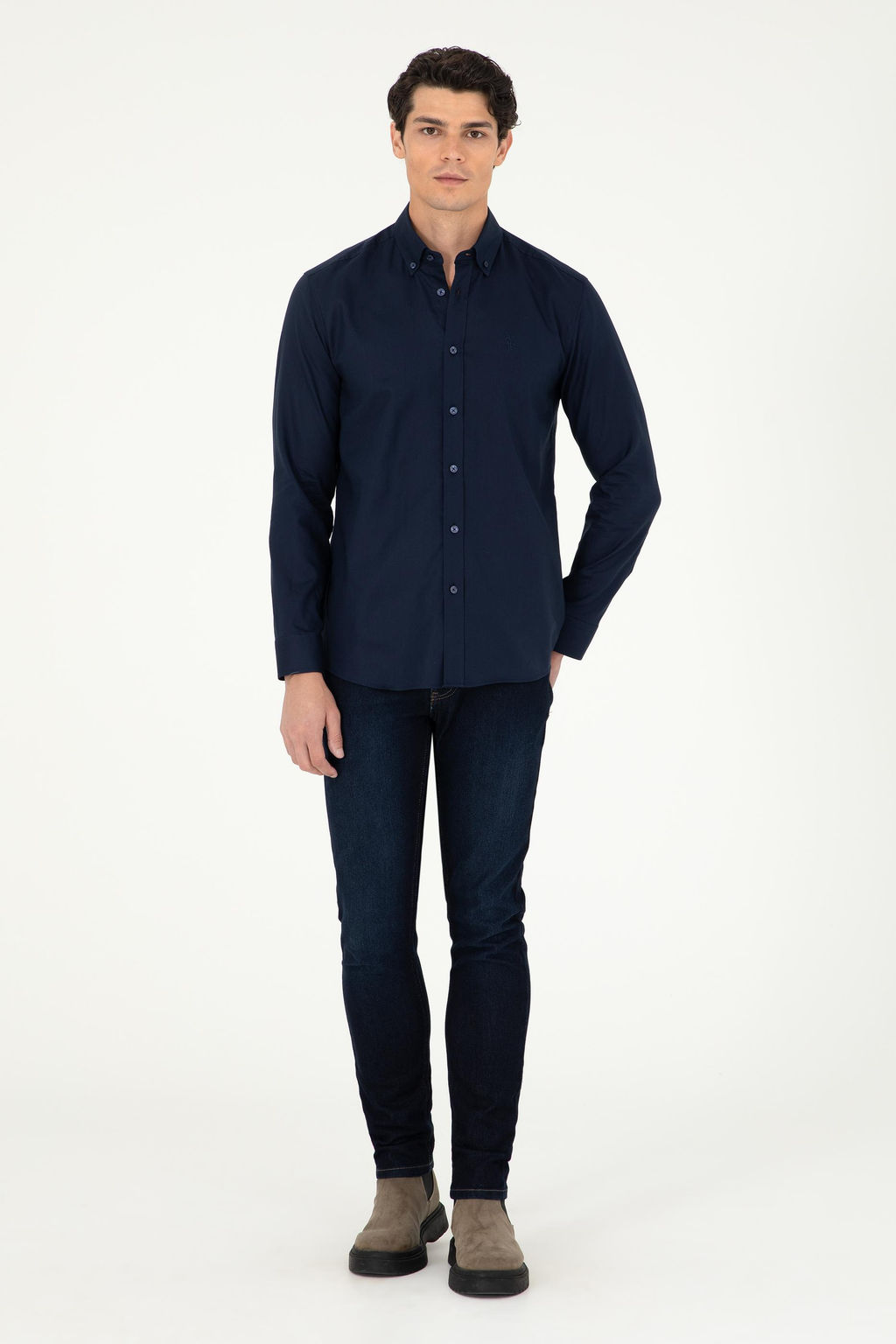 Мужская темно-синяя базовая рубашка с длинным рукавом - U.s. polo assn фото 4