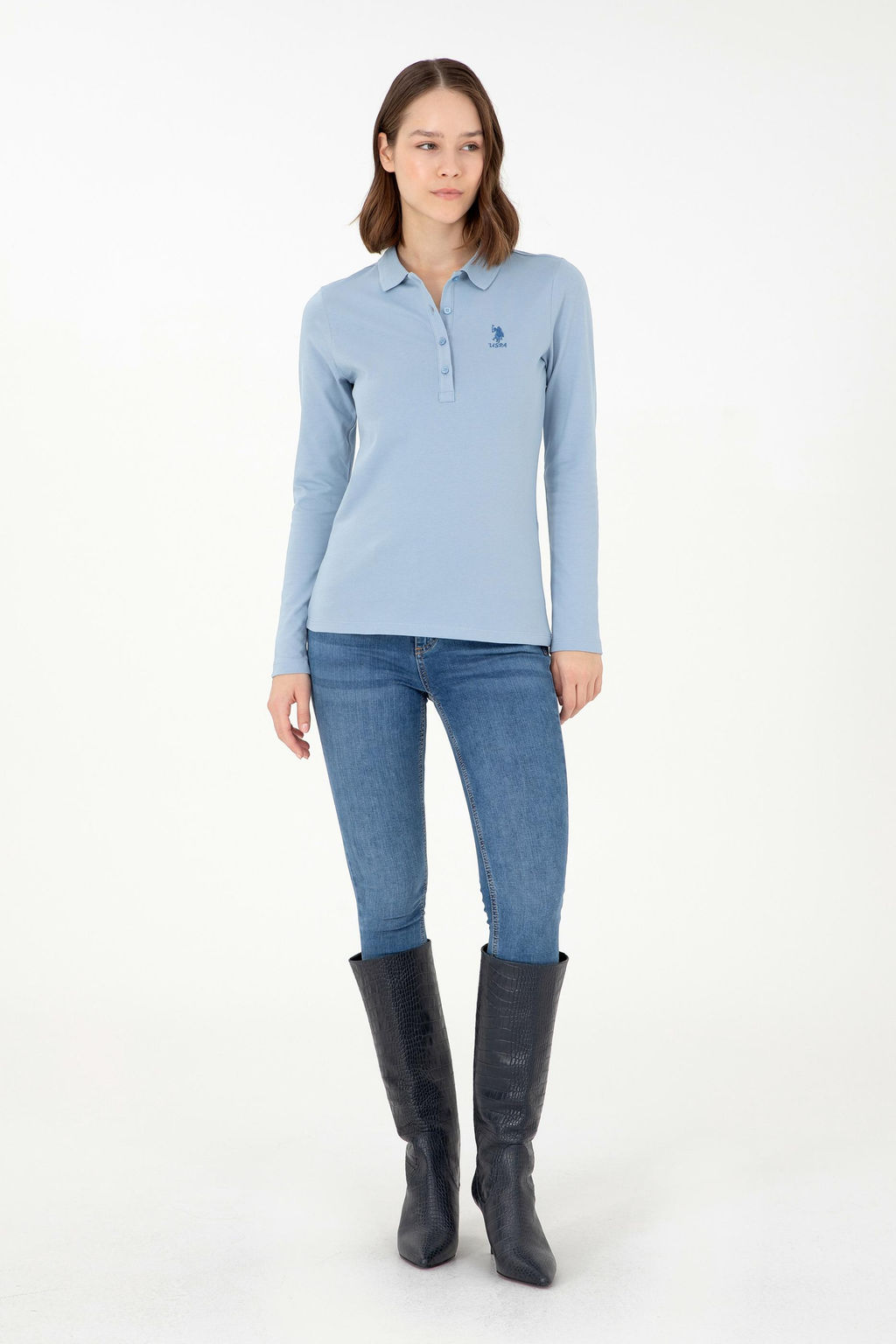 Женский голубой базовый свитшот - U.s. polo assn фото 4