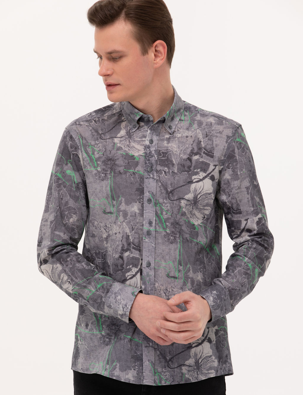 Gri Slim Fit Uzun Kollu G_mlek