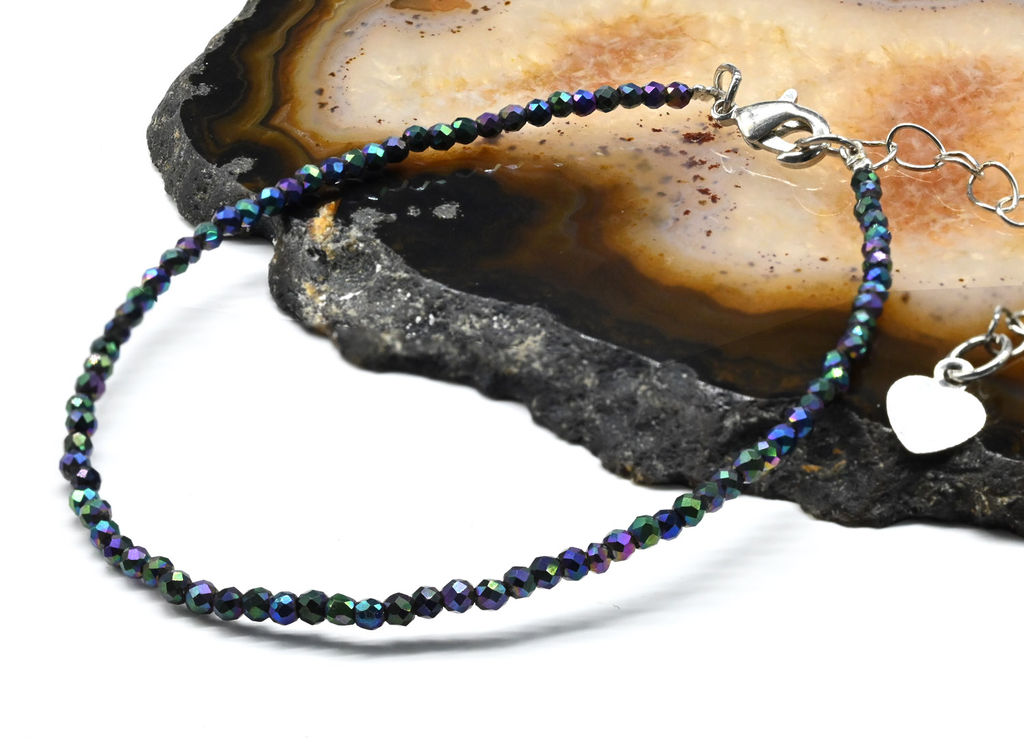 Браслет из циркона шарик граненый 2мм цвет синий хамелеон, 19см