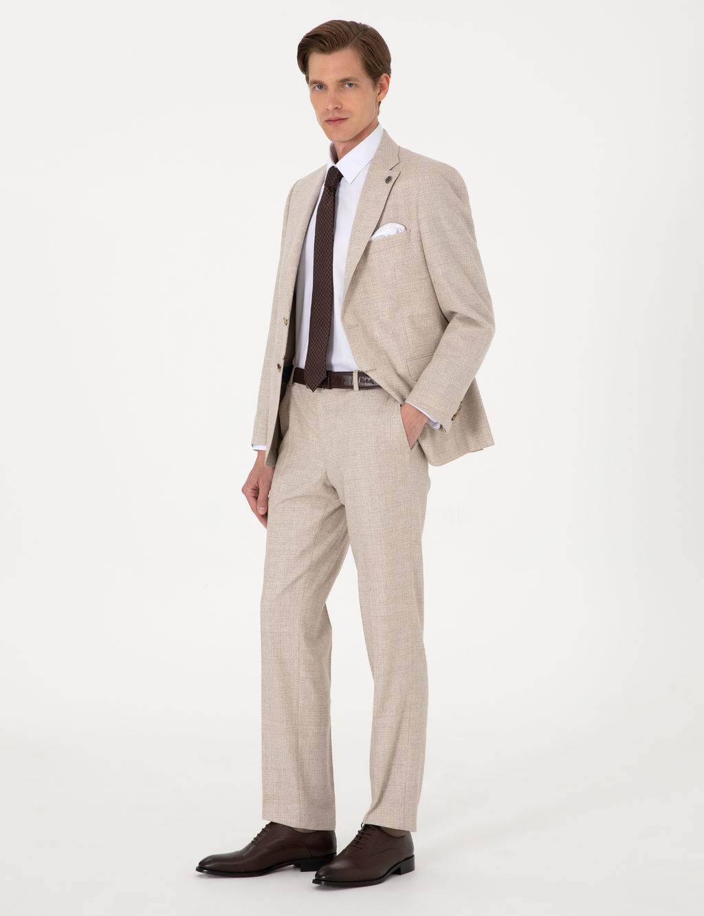 Bej Slim Fit %100 Y_n Tak_m Elbise