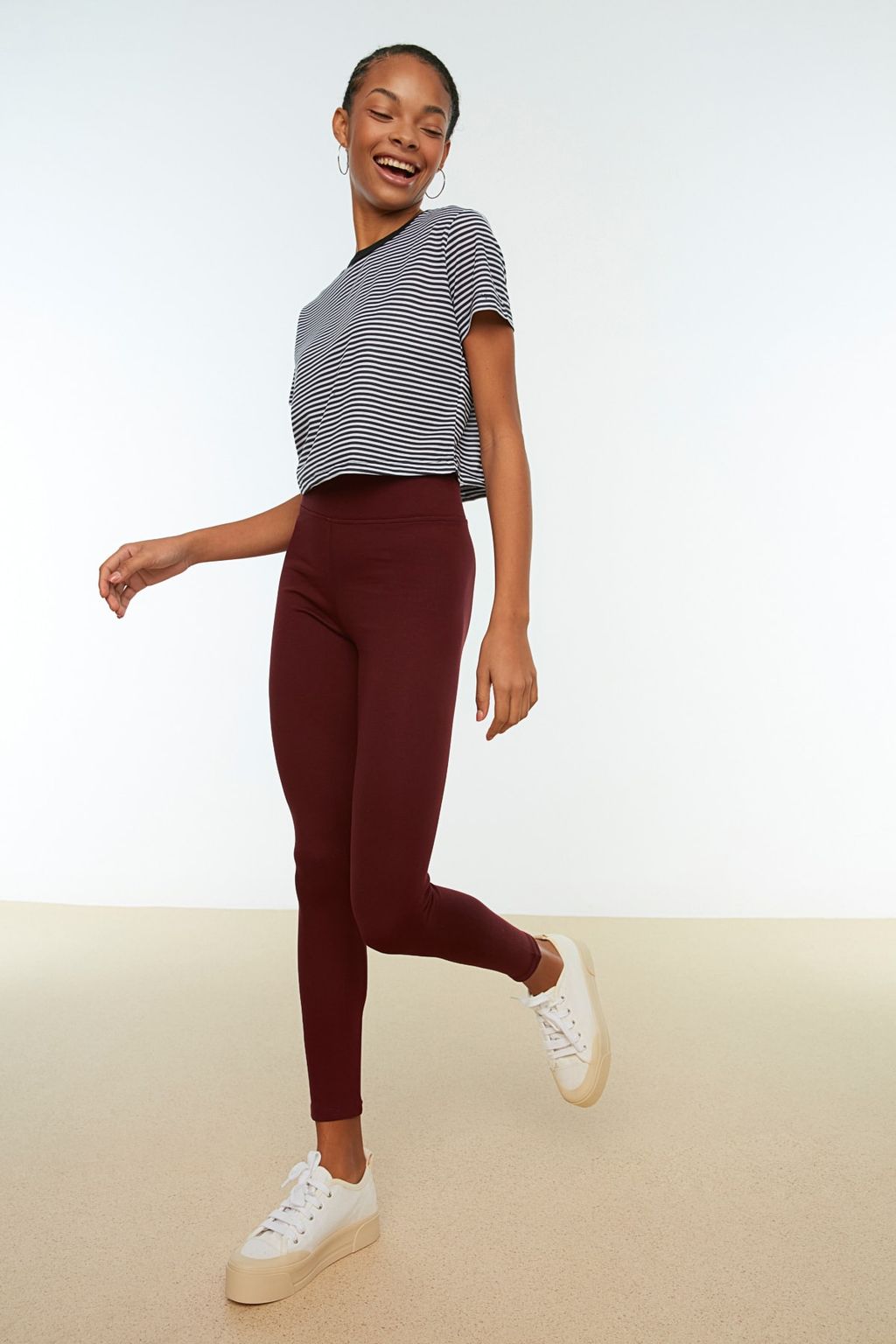 Bordo Toparlay?c? Beli Lastikli Yuksek Bel Esnek Orme Tayt TWOAW20TA0087