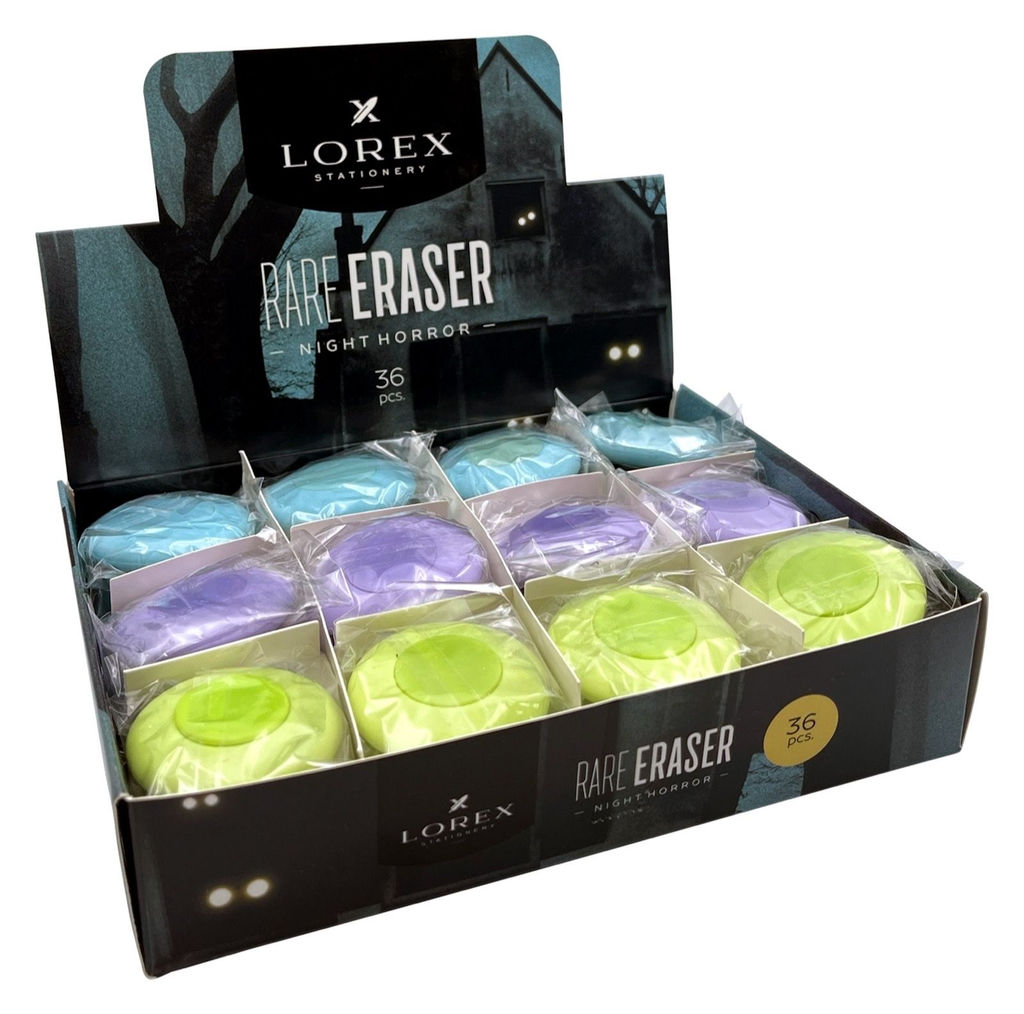 Цена за 2 шт. Ластик LOREX RARE ERASER NIGHT HORROR, термопластичная резина, 45х12х10 мм круглый, ассорт...