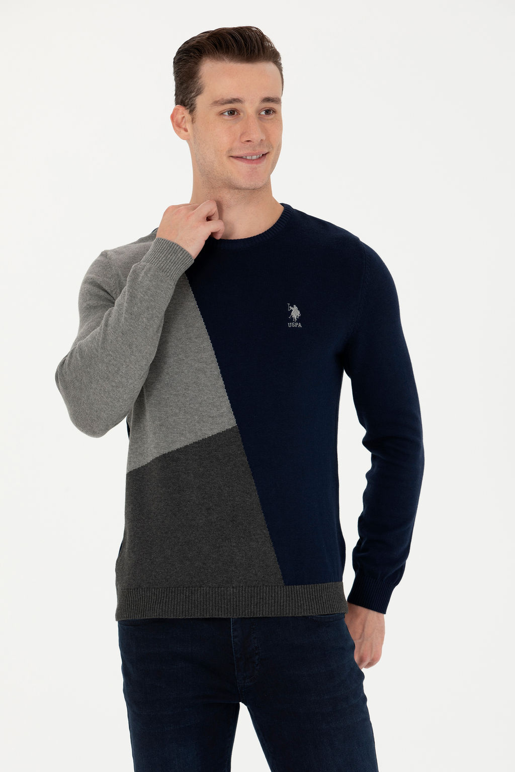Свитер U.S. Polo Assn мужской серый меланжевый хлопок фото 17