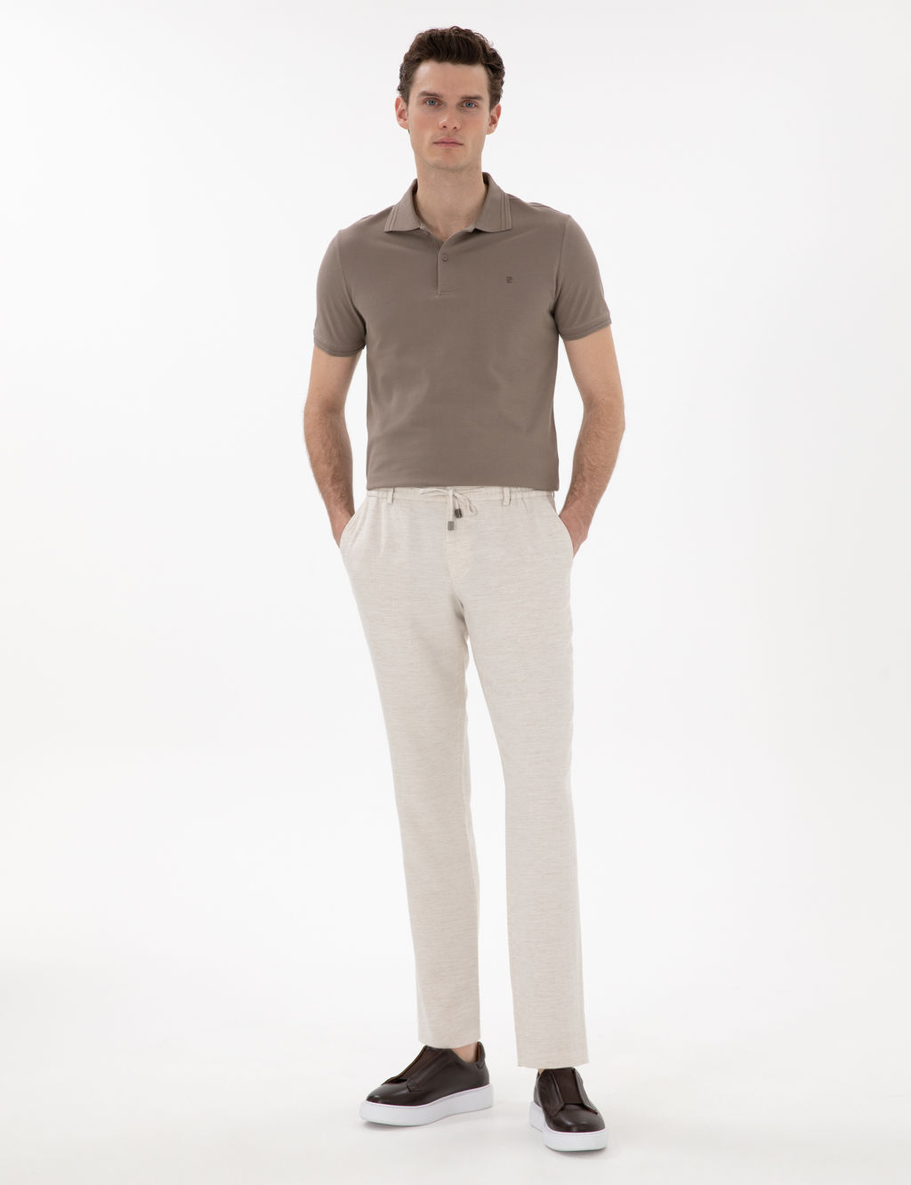 Koyu Vizon Slim Fit %100 Pamuk Polo Yaka Basic Ti__rt