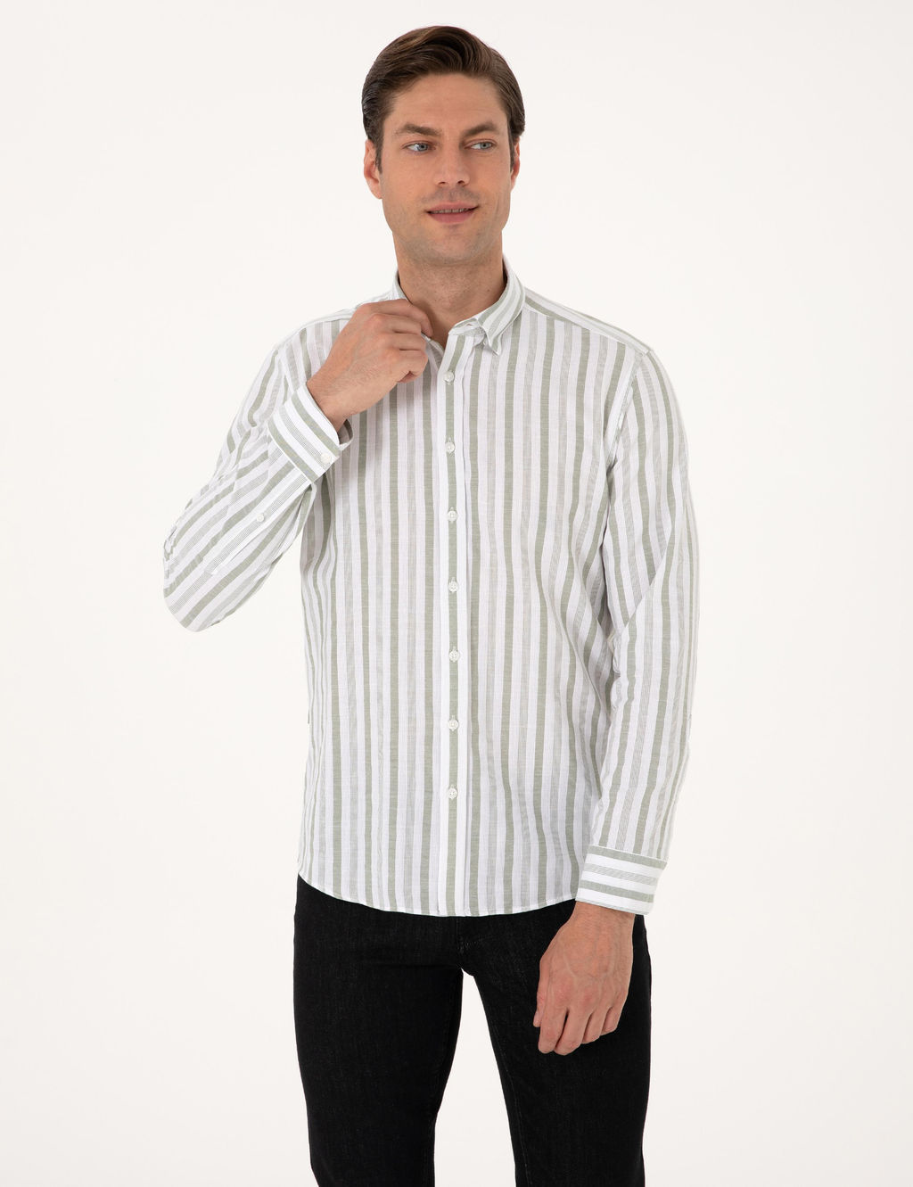 Ye_il Regular Fit _izgili Uzun Kollu G_mlek - Pierre cardin фото 3
