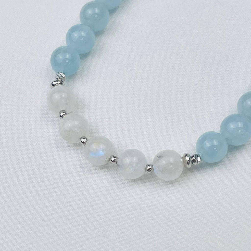 Браслет из Аквамарина и Лунного камня 17,5 см +