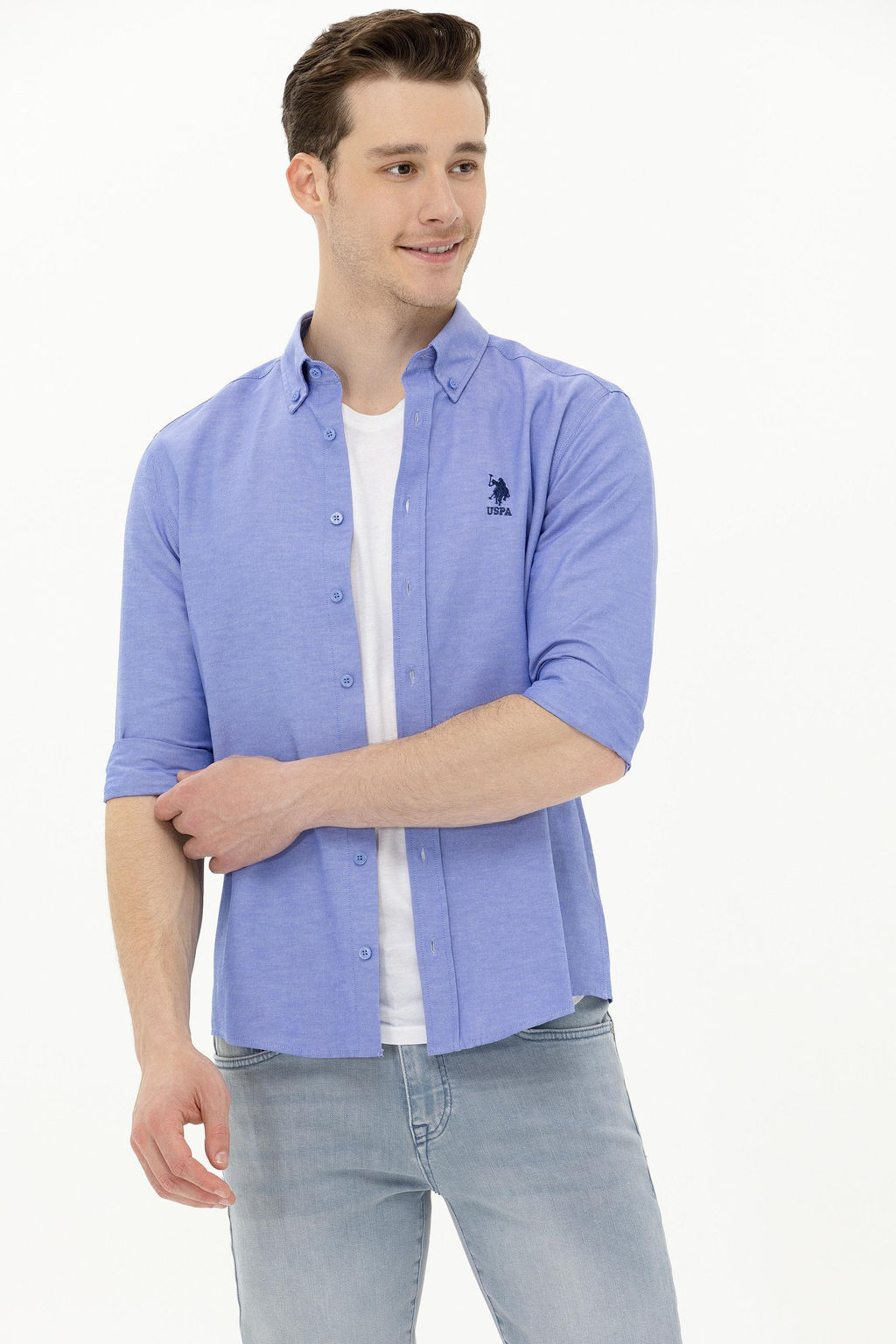 Мужская синяя базовая рубашка с длинным рукавом Неожиданная скидка в корзине - U.s. polo assn фото 2