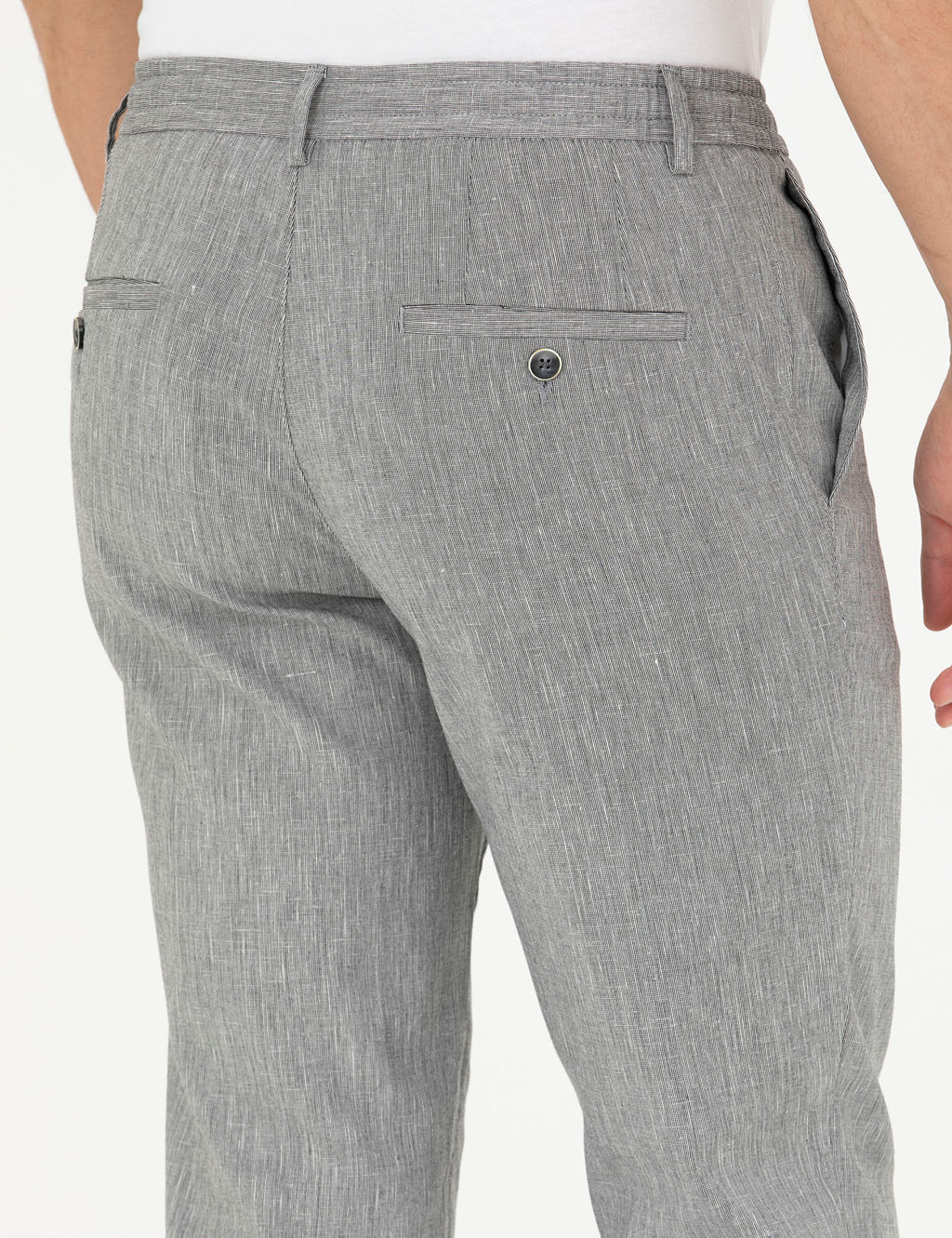 Gri Ex. Slim Fit Keten Kar___ml_ Kuma_ Pantolon