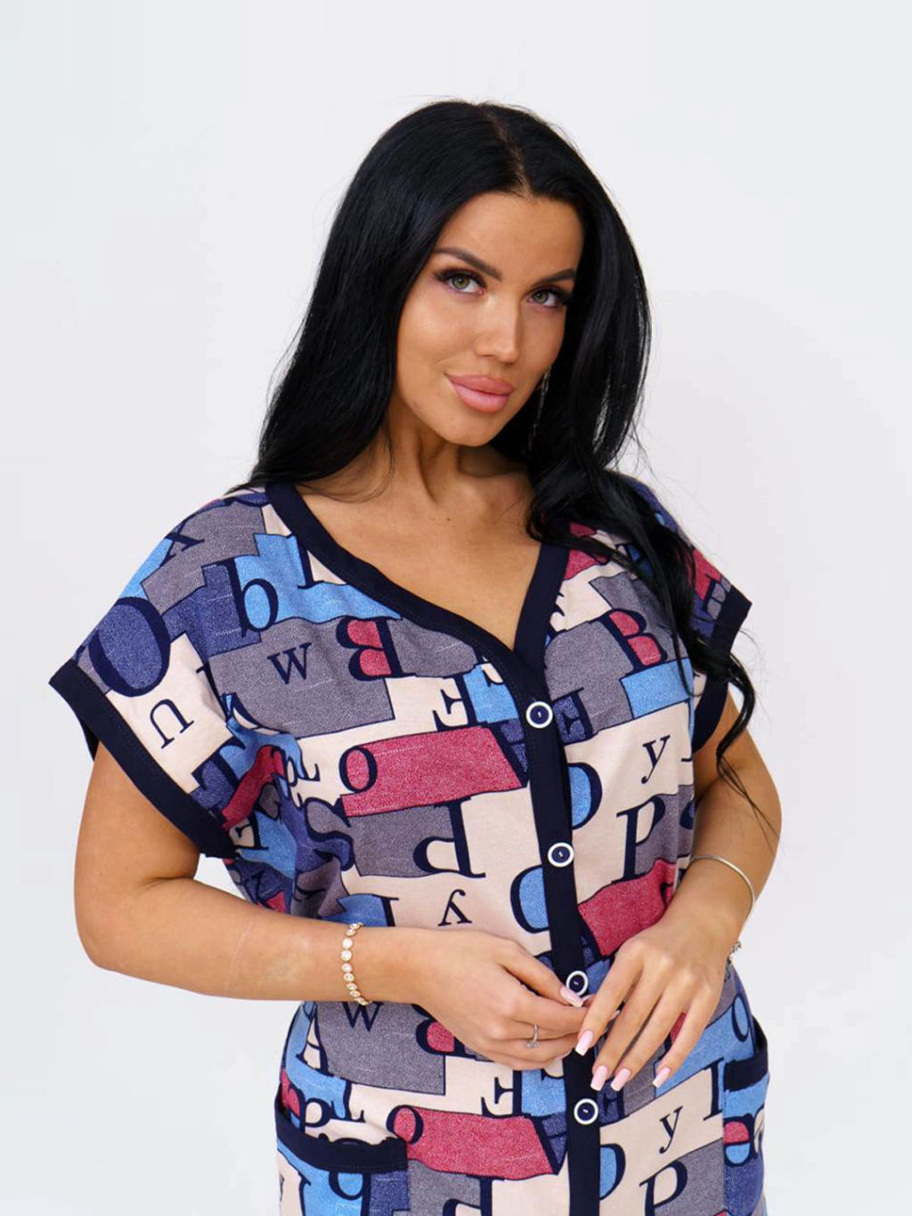 Халат женский, цвет синий бежевый красный