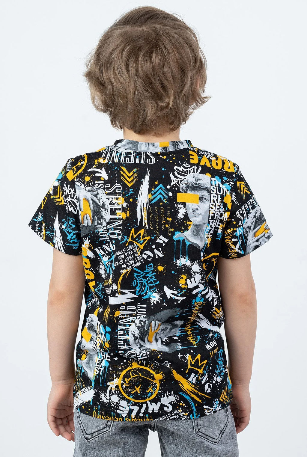 Футболка с воротником, цвет Черный/Желт-Голуб. Brave,100% х/б - 5+ фото 2