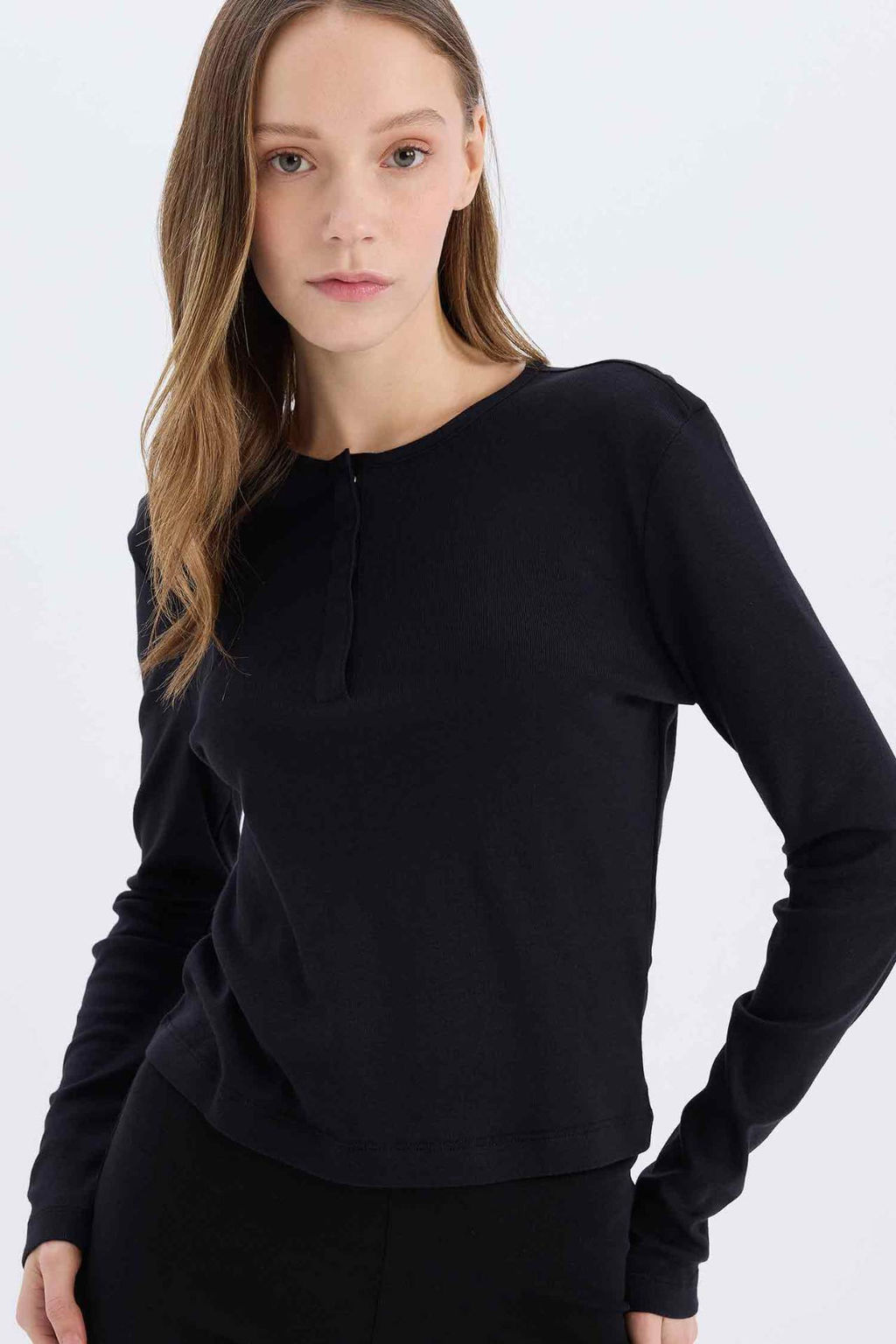 Coool Fitted Basic Duz Ribana Uzun Kollu Tisort - Defacto фото 2