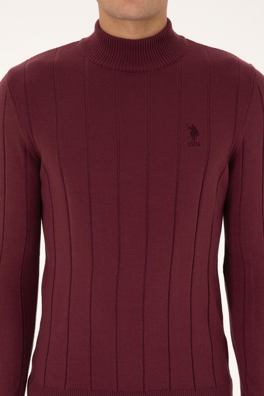 Erkek Slim Fit Yar_m Bal_k__ Yaka Bordo Kazak - U.s. polo assn фото 6