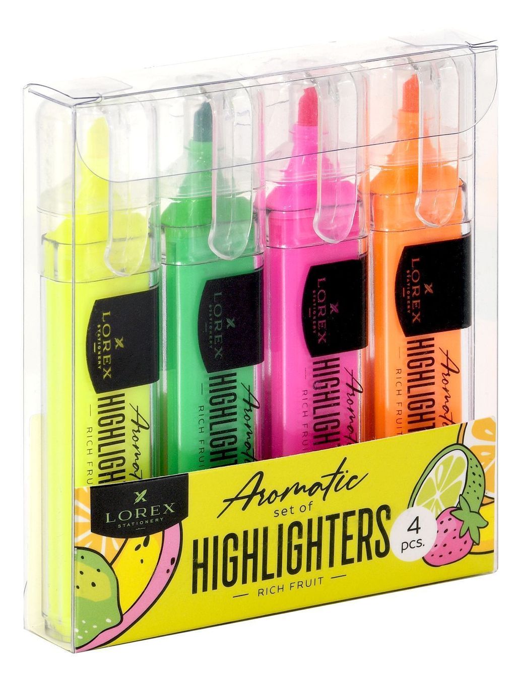Набор текстовых маркеров LOREX Aromatic RICH FRUIT.NEON 13,5 мм, скошенный, 4 цвета