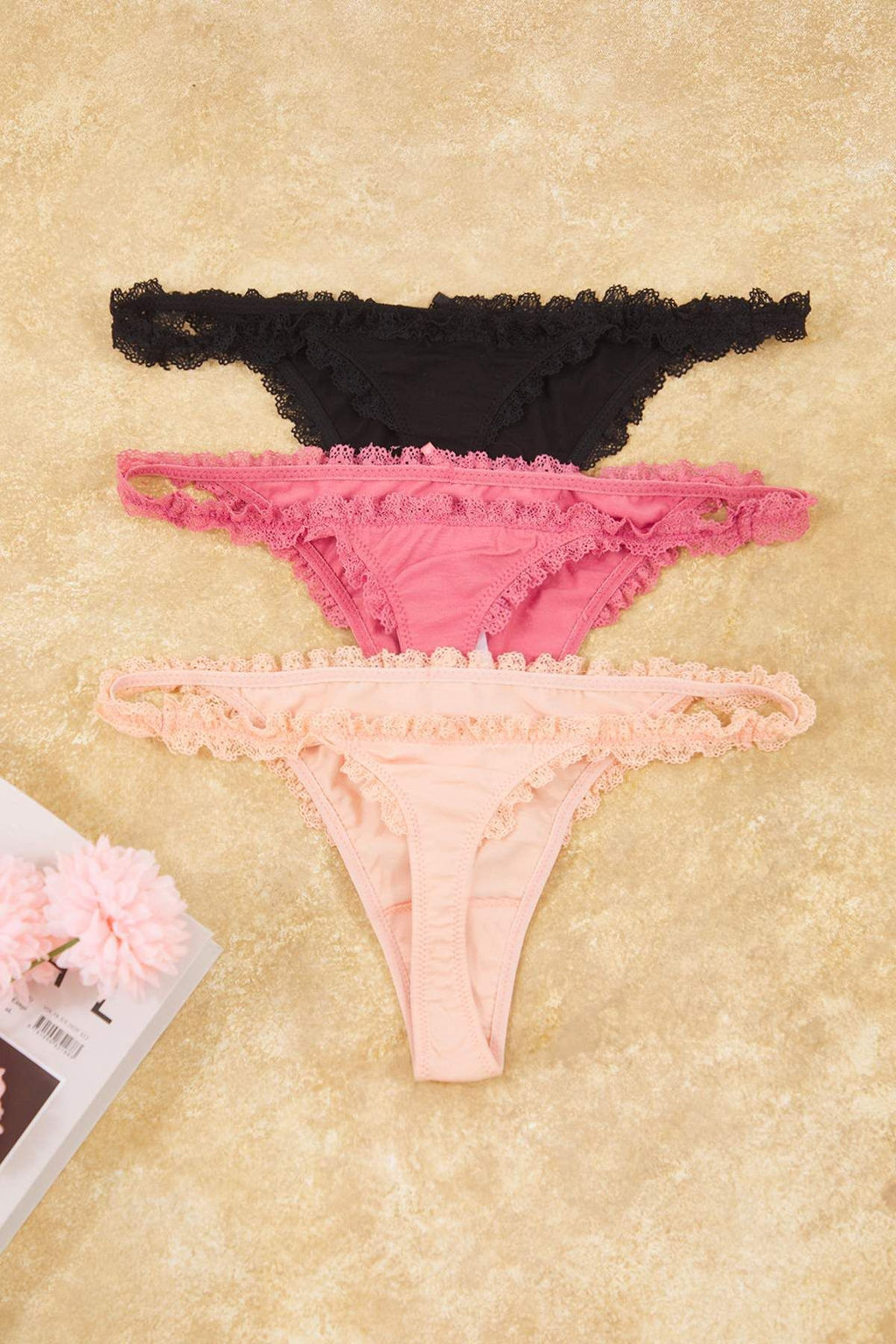 Pembe-Cok Renkli 3lu Pamuklu Kurdele/Fiyonk ve Dantel Detayl? Orme Tanga Kulot THMAW26KU00007 - Trendyolmilla фото 8