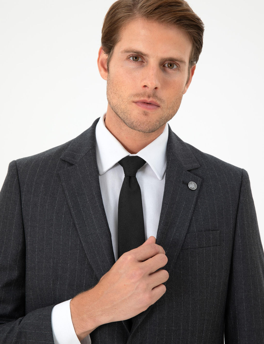 Antrasit Slim Fit _izgili Y_n Tak_m Elbise